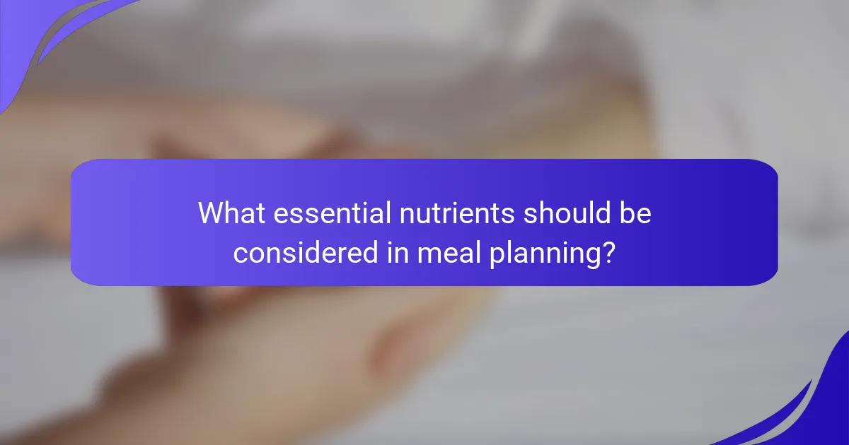 What essential nutrients should be considered in meal planning?